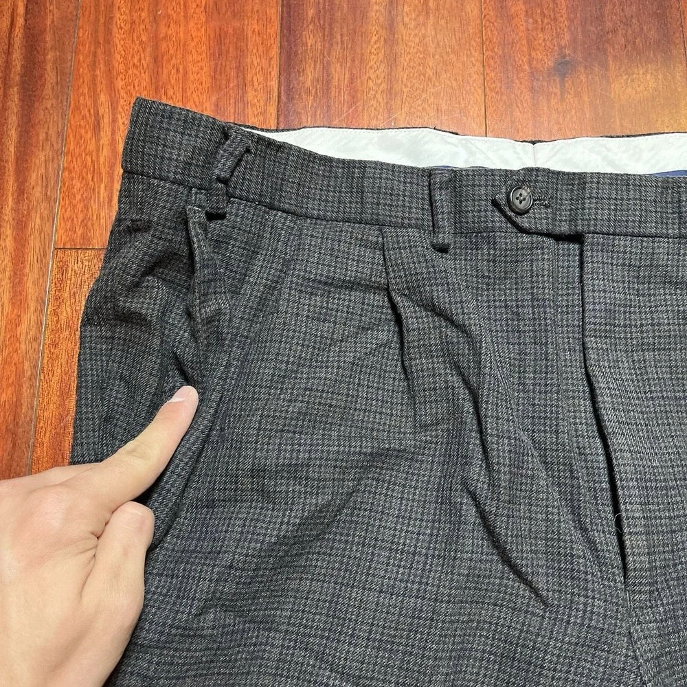 Lauren Ralph Lauren Pants Men 40x32 Gray Wool Plaid Check Preppy Hem Cuffed Logo